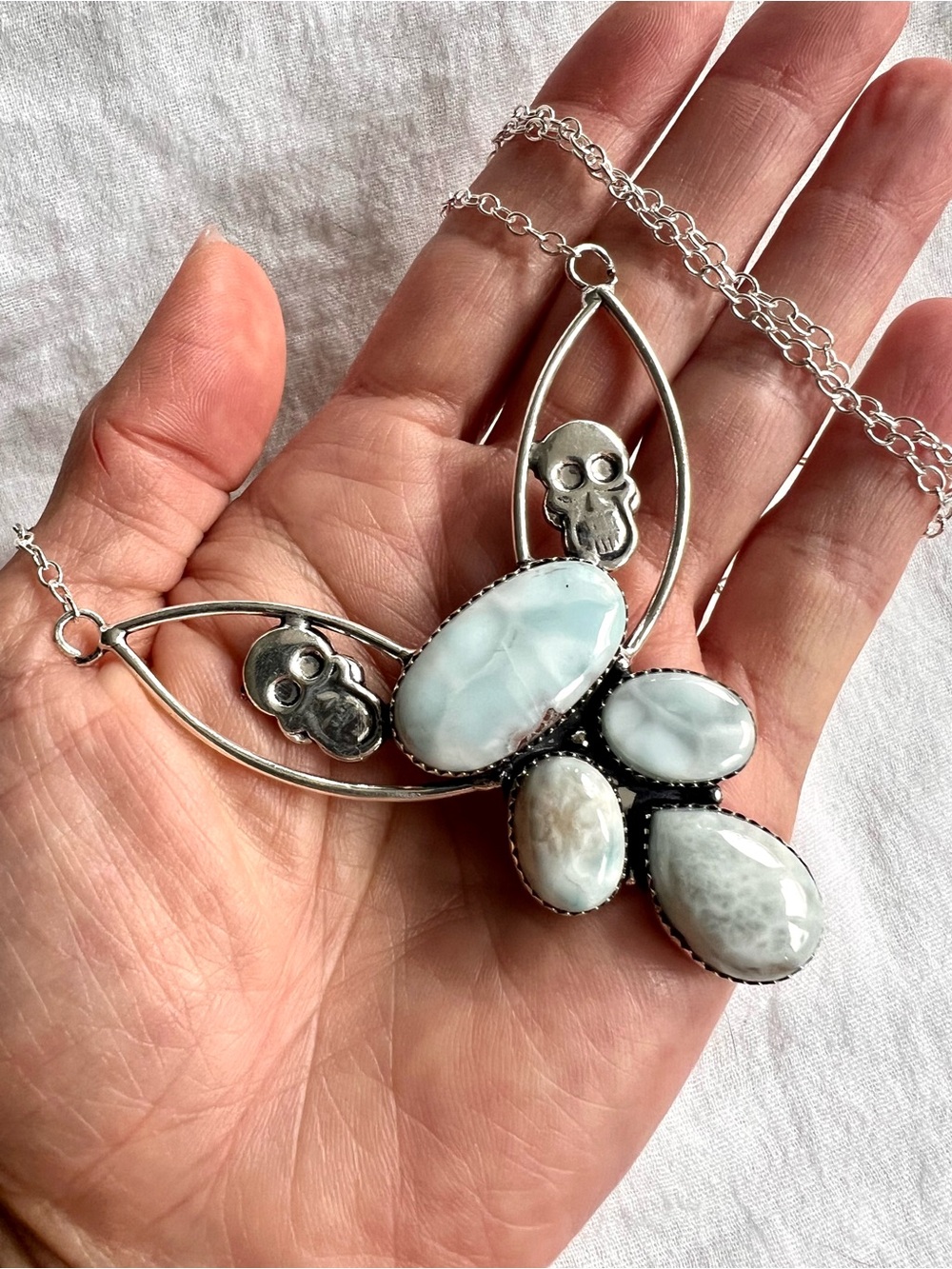 925 Sea + Soul Caribbean Larimar Skull Necklace